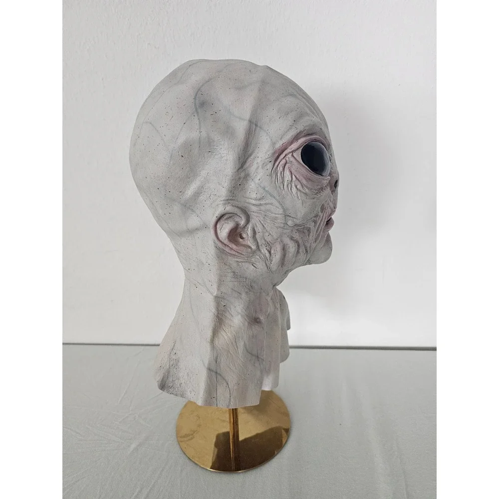 Realistic Grey Alien Full Head Latex Mask Halloween Costume Sci-Fi Prop Grey